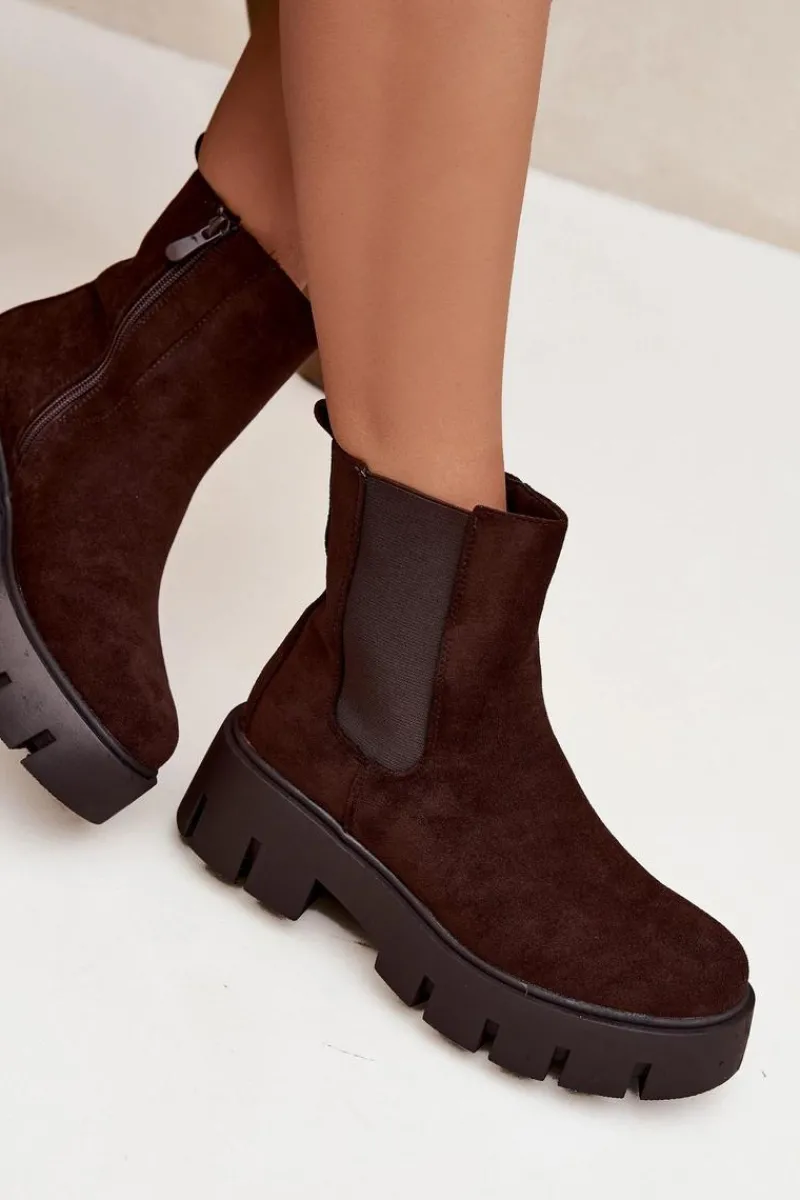 Hot Botki Sztyblety Damskie Ocieplane Na Zamek Eko Zamszowe Czekoladowe Fivienne Damskie Botki Ocieplane|Botki Płaskie