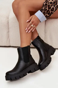 Hot Boto Botki Sztyblety Damskie Ocieplane Na Zamek Eko Skórzane Czarne Fivienne Czarny