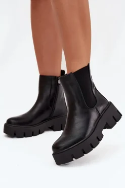 Hot Boto Botki Sztyblety Damskie Ocieplane Na Zamek Eko Skórzane Czarne Fivienne Czarny