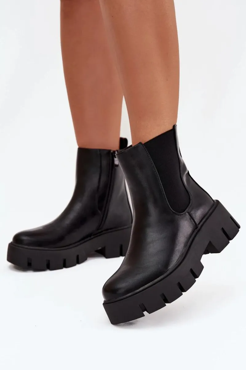 Hot Boto Botki Sztyblety Damskie Ocieplane Na Zamek Eko Skórzane Czarne Fivienne Czarny