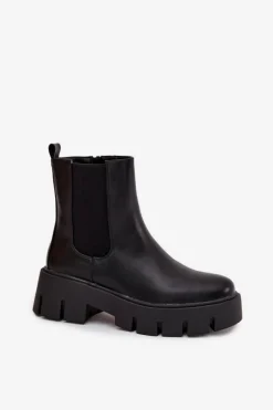 Hot Boto Botki Sztyblety Damskie Ocieplane Na Zamek Eko Skórzane Czarne Fivienne Czarny