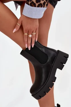 Hot Boto Botki Sztyblety Damskie Ocieplane Na Zamek Eko Skórzane Czarne Fivienne Czarny