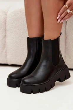 Hot Boto Botki Sztyblety Damskie Ocieplane Na Zamek Eko Skórzane Czarne Fivienne Czarny