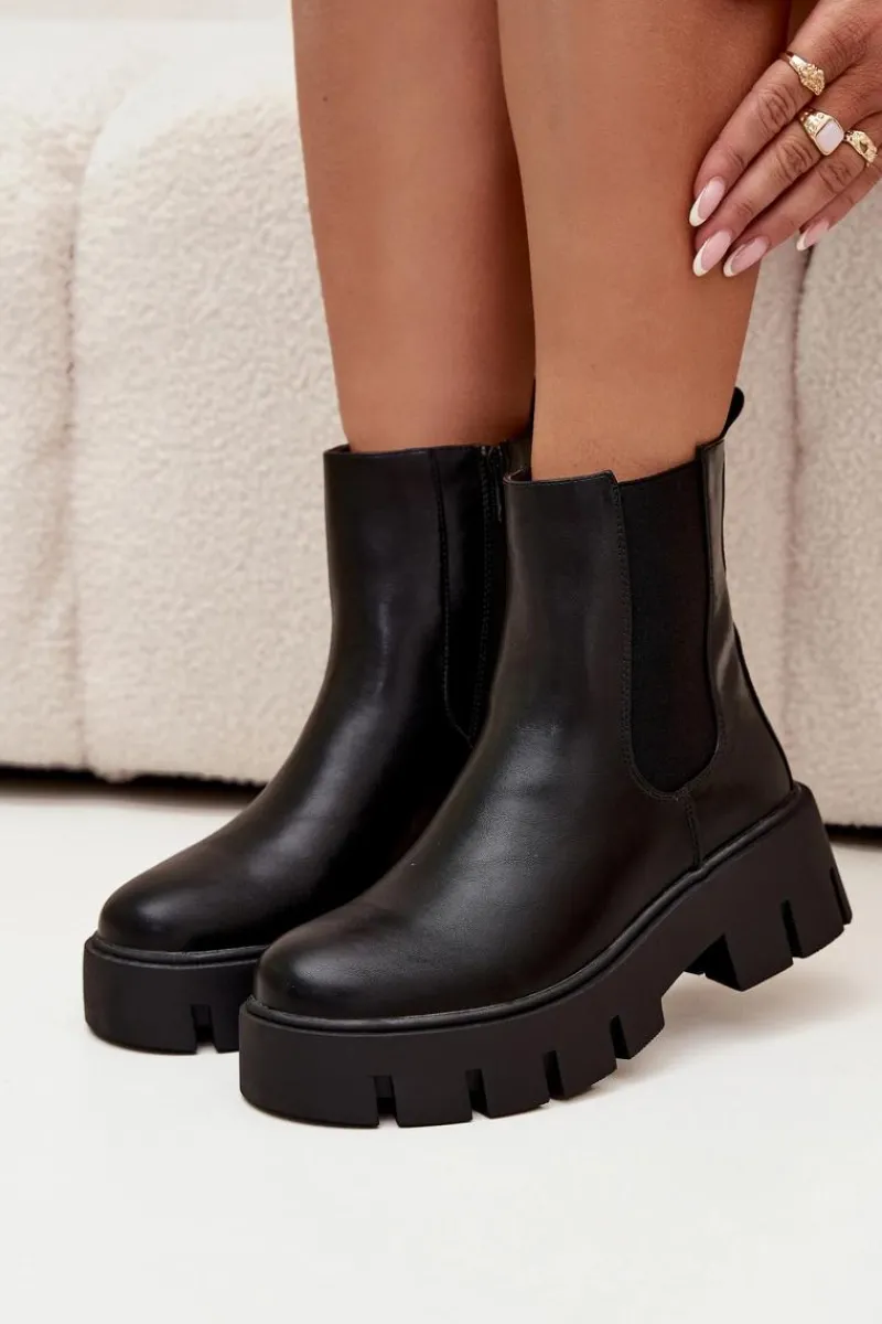 Hot Boto Botki Sztyblety Damskie Ocieplane Na Zamek Eko Skórzane Czarne Fivienne Czarny