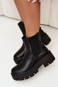 Hot Boto Botki Sztyblety Damskie Ocieplane Na Zamek Eko Skórzane Czarne Fivienne Czarny