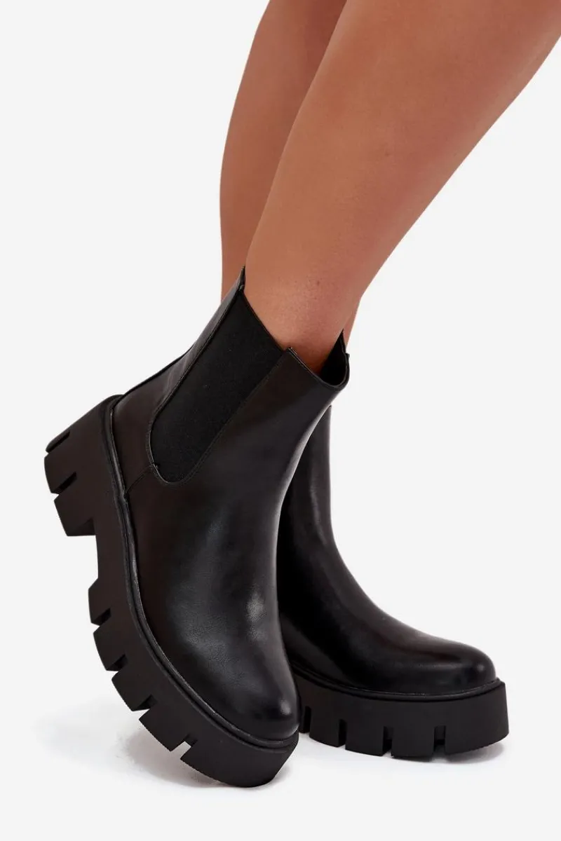 Hot Boto Botki Sztyblety Damskie Ocieplane Na Zamek Eko Skórzane Czarne Fivienne Czarny