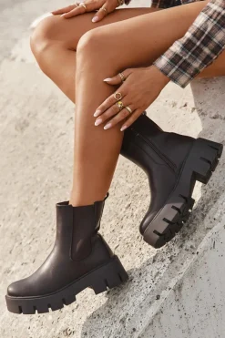 Botki Sztyblety Damskie Ocieplane Na Zamek Eko Skórzane Ciemnobrązowe Fivienne Damskie Botki Ocieplane|Botki Płaskie