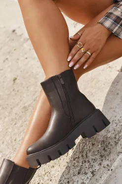 Botki Sztyblety Damskie Ocieplane Na Zamek Eko Skórzane Ciemnobrązowe Fivienne Damskie Botki Ocieplane|Botki Płaskie