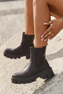 Botki Sztyblety Damskie Ocieplane Na Zamek Eko Skórzane Ciemnobrązowe Fivienne Damskie Botki Ocieplane|Botki Płaskie