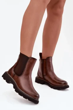 Botki Ocieplane|Botki Skórzane>Boto Botki Sztyblety Damskie Ocieplane Na Zamek Brązowe Rivelia