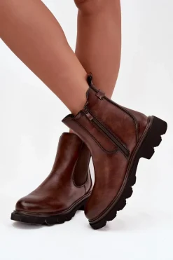 Botki Ocieplane|Botki Skórzane></noscript>Boto Botki Sztyblety Damskie Ocieplane Na Zamek Brązowe Rivelia