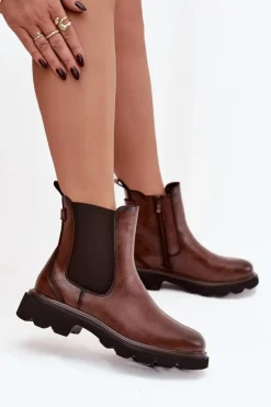 Botki Ocieplane|Botki Skórzane></noscript>Boto Botki Sztyblety Damskie Ocieplane Na Zamek Brązowe Rivelia