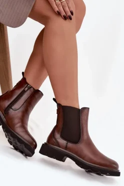 Botki Ocieplane|Botki Skórzane></noscript>Boto Botki Sztyblety Damskie Ocieplane Na Zamek Brązowe Rivelia