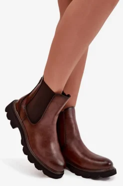 Botki Ocieplane|Botki Skórzane></noscript>Boto Botki Sztyblety Damskie Ocieplane Na Zamek Brązowe Rivelia