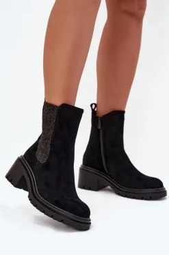 Botki Sztyblety Damskie Ocieplane Na Klocku Czarne Zoralia Damskie Botki Ocieplane|Botki Na Obcasie