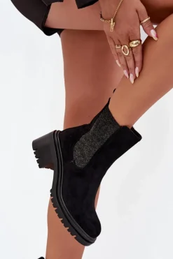 Botki Sztyblety Damskie Ocieplane Na Klocku Czarne Zoralia Damskie Botki Ocieplane|Botki Na Obcasie