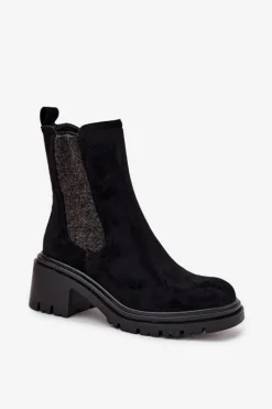 Botki Sztyblety Damskie Ocieplane Na Klocku Czarne Zoralia Damskie Botki Ocieplane|Botki Na Obcasie