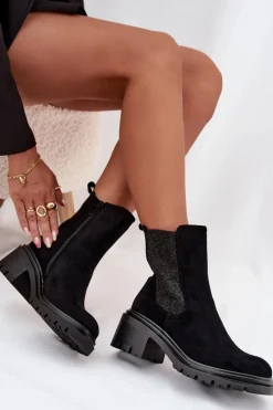 Botki Sztyblety Damskie Ocieplane Na Klocku Czarne Zoralia Damskie Botki Ocieplane|Botki Na Obcasie