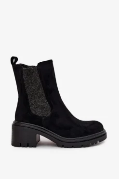 Botki Sztyblety Damskie Ocieplane Na Klocku Czarne Zoralia Damskie Botki Ocieplane|Botki Na Obcasie
