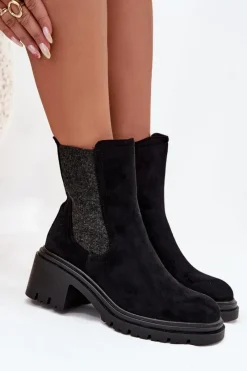 Botki Sztyblety Damskie Ocieplane Na Klocku Czarne Zoralia Damskie Botki Ocieplane|Botki Na Obcasie