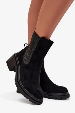 Botki Sztyblety Damskie Ocieplane Na Klocku Czarne Zoralia Damskie Botki Ocieplane|Botki Na Obcasie