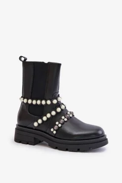 New Botki Sztyblety Damskie Z Ozdobnymi Paskami Czarne Sintitia Damskie Czarne Botki|Botki Płaskie