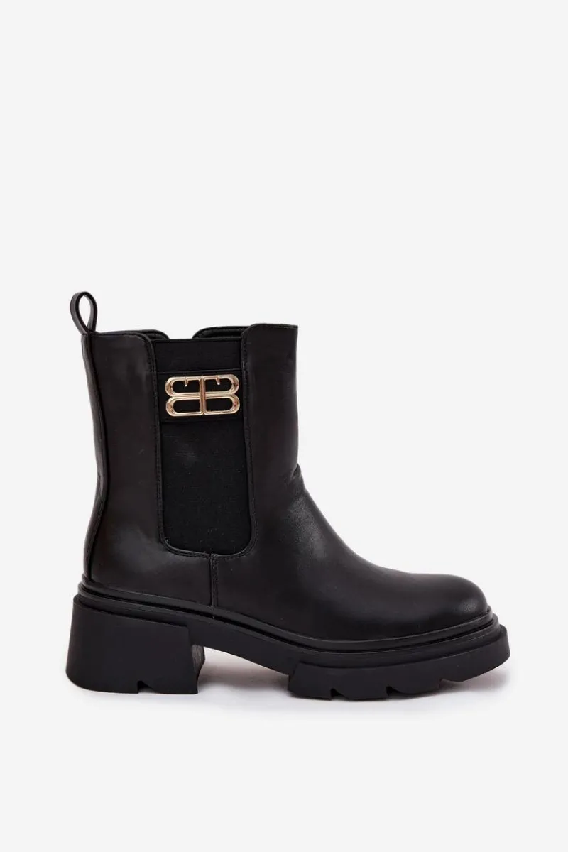 Hot Boto Botki Sztyblety Damskie Ze Złotym Detalem Ocieplane Czarne Serene Czarny