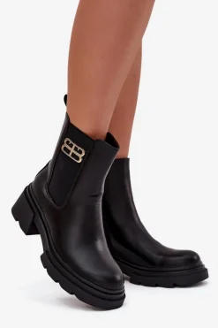 Hot Boto Botki Sztyblety Damskie Ze Złotym Detalem Ocieplane Czarne Serene Czarny