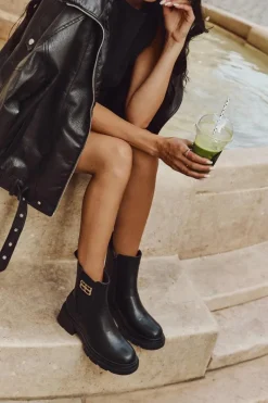 Hot Boto Botki Sztyblety Damskie Ze Złotym Detalem Ocieplane Czarne Serene Czarny