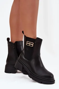 Hot Boto Botki Sztyblety Damskie Ze Złotym Detalem Ocieplane Czarne Serene Czarny