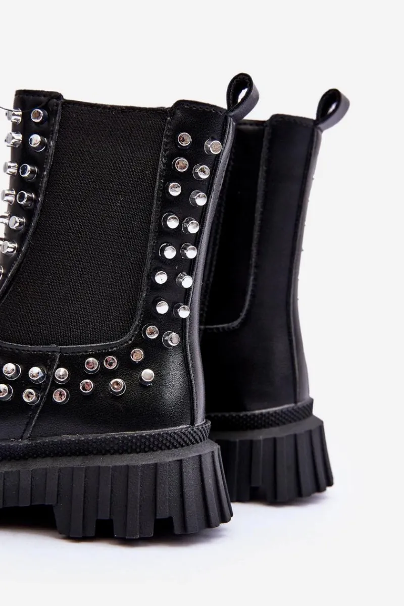 Botki Sztyblety Dziewczęce Zdobione Dżetami Czarne Adelie Dzieci Dziewczęce