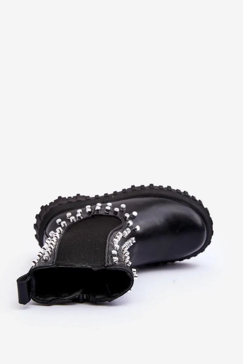 Botki Sztyblety Dziewczęce Zdobione Dżetami Czarne Adelie Dzieci Dziewczęce