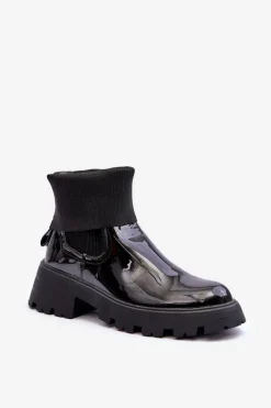 Best Boto Botki Sztyblety Lakierowane Damskie Czarne Pavo Czarny