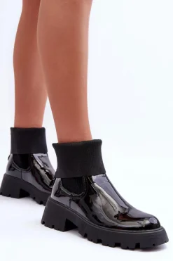 Best Boto Botki Sztyblety Lakierowane Damskie Czarne Pavo Czarny