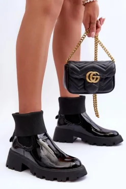 Best Boto Botki Sztyblety Lakierowane Damskie Czarne Pavo Czarny