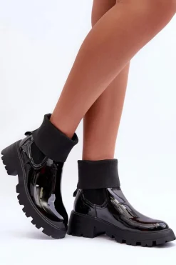 Best Boto Botki Sztyblety Lakierowane Damskie Czarne Pavo Czarny