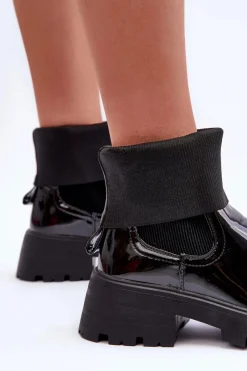 Best Boto Botki Sztyblety Lakierowane Damskie Czarne Pavo Czarny