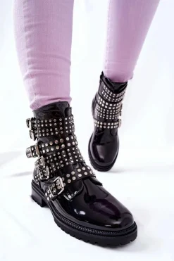 Czarne Botki|Botki Zimowe Damskie><noscript><img width=