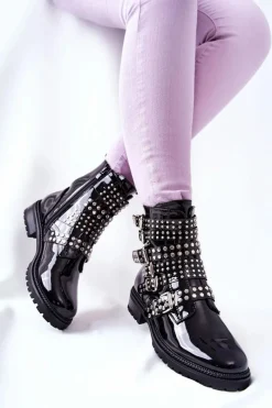 Czarne Botki|Botki Zimowe Damskie><noscript><img width=