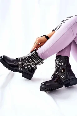 Czarne Botki|Botki Zimowe Damskie><noscript><img width=