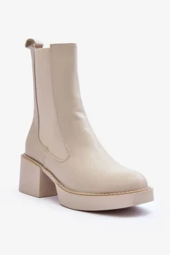 Online Botki Sztyblety Na Masywnym Obcasie Beżowe Ironna Damskie Brązowe I Beżowe Botki|Botki Na Obcasie