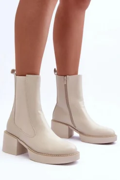 Online Botki Sztyblety Na Masywnym Obcasie Beżowe Ironna Damskie Brązowe I Beżowe Botki|Botki Na Obcasie