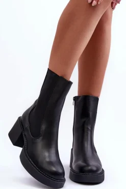 Discount Botki Sztyblety Na Masywnym Obcasie Czarne Ironna Damskie Czarne Botki|Brązowe I Beżowe Botki