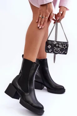 Discount Botki Sztyblety Na Masywnym Obcasie Czarne Ironna Damskie Czarne Botki|Brązowe I Beżowe Botki