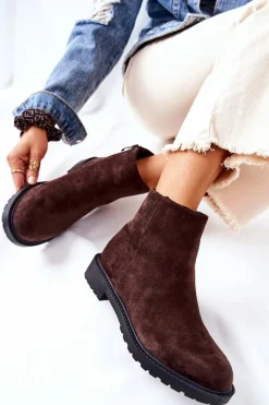 Outlet Botki Sztyblety Na Płaskim Obcasie Brązowe Laurette Damskie Czarne Botki|Botki Zimowe Damskie