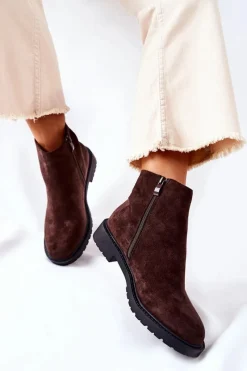 Outlet Botki Sztyblety Na Płaskim Obcasie Brązowe Laurette Damskie Czarne Botki|Botki Zimowe Damskie