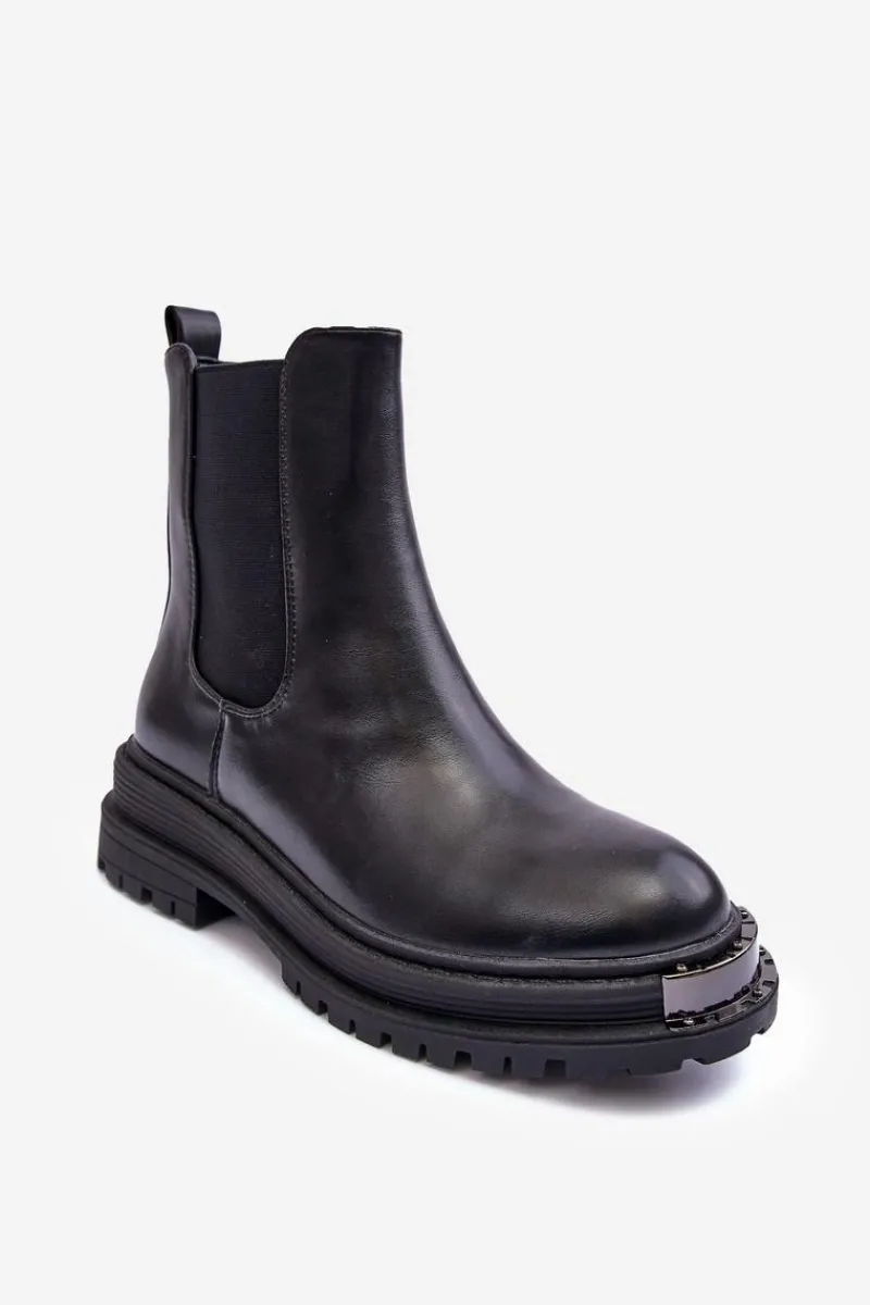 Hot Boto Botki Sztyblety Na Płaskim Obcasie I Platformie Czarne Linestta