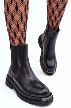 Hot Boto Botki Sztyblety Na Płaskim Obcasie I Platformie Czarne Linestta