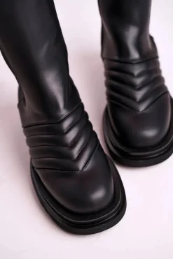 Discount Botki Sztyblety Na Platformie Czarne Evelina Damskie Czarne Botki|Botki Płaskie
