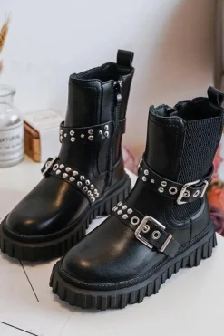 Dziewczęce>Boto Botki Sztyblety Na Suwak Dziewczęce Czarne Adeneia Czarny